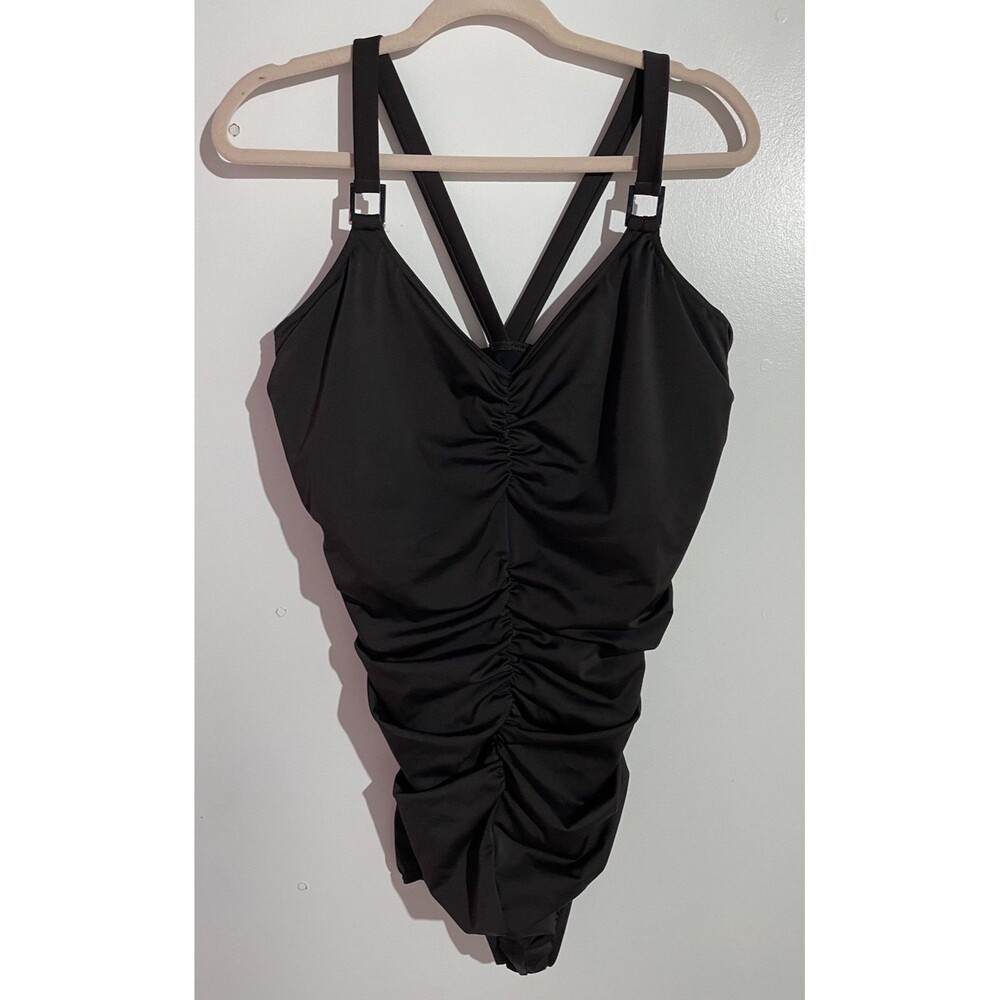 Lands End One Piece Swimsuit 24W Brown Ruched Beach Resort‎ Cruise Slimming Pool